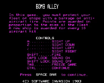 Bomb Alley (1983)(Software Invasion)[BOMBA1] screen shot title